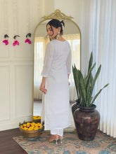 Women's White Viscose Chanderi Embroidered Straight Kurta Pant With Dupatta-MDC-SHIVANGI-WHITE